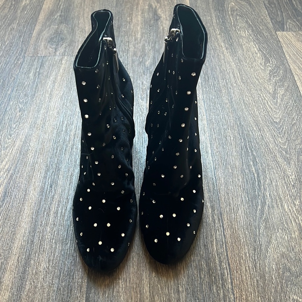 SAINT LAURENT Crystal Embellished Velvet Loulou Pin Boots - Picture 4 of 11
